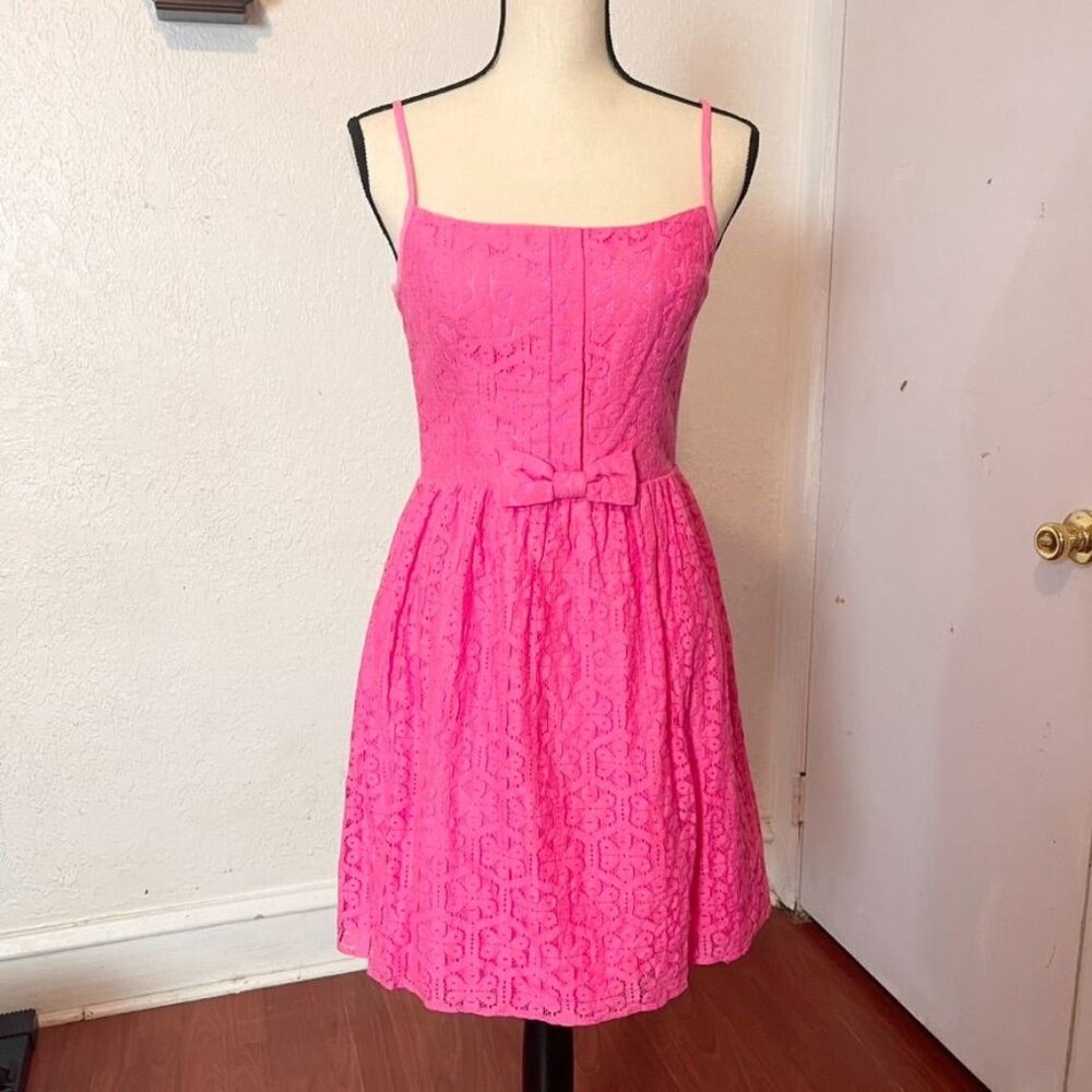 Lilly Pulitzer Women's 4 Fiesta Pink Daisy Lace Lace Antonia Strappy Dress